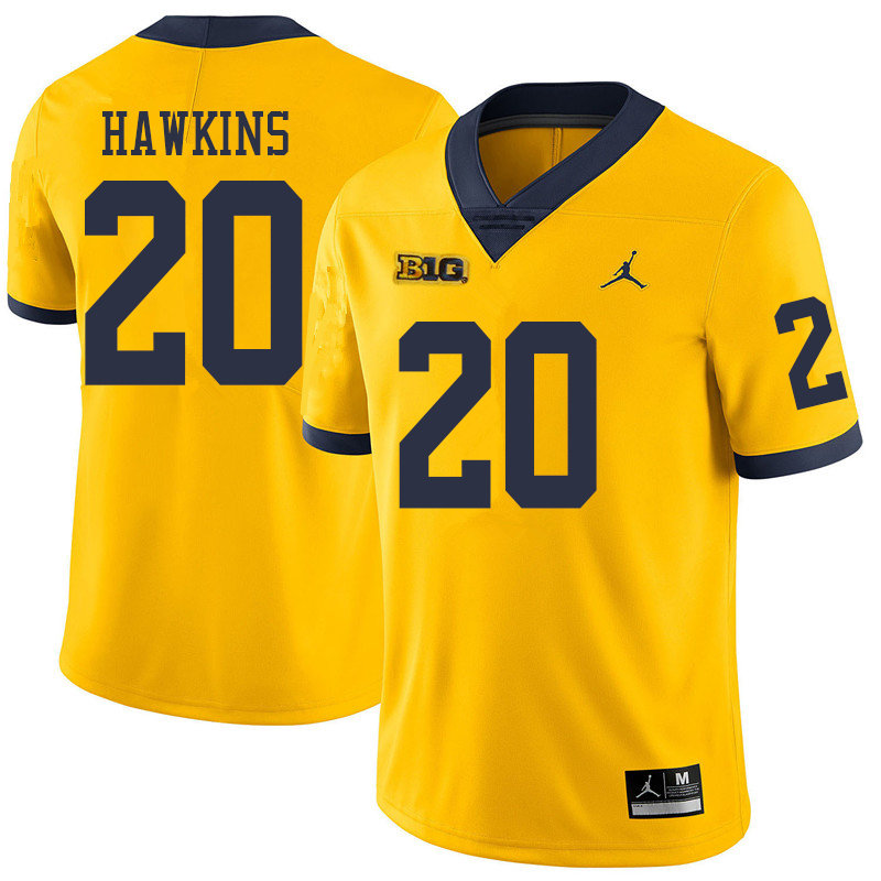 Jordan Brand Men #20 Brad Hawkins Michigan Wolverines College Football Jerseys Sale-Yellow - Click Image to Close